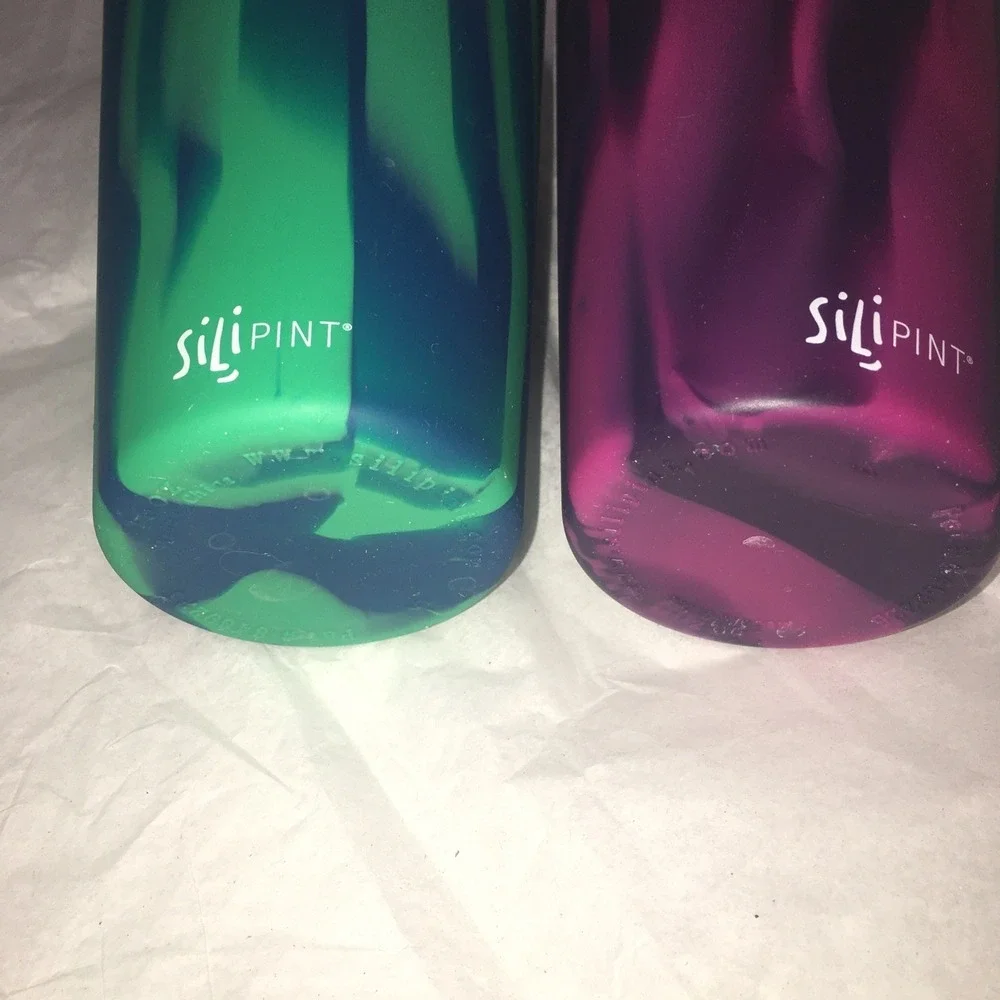 Silipint Silicone Cups Set 16oz 2 Tye dye,2 Solid Blue Green Pk  Purple,4 Cups
